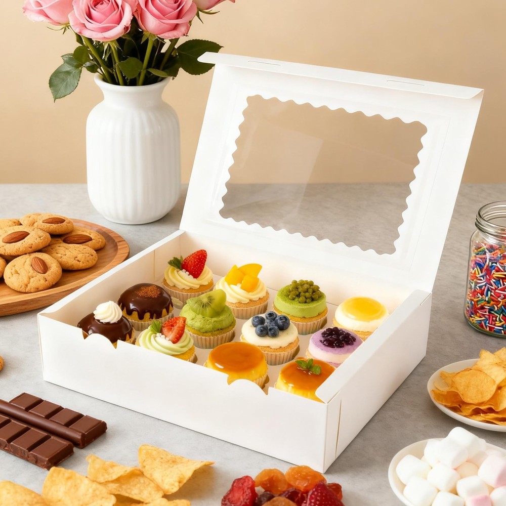 12 Count Cupcake Boxes, 10PCS Cupcake Container with Window, Holding 120 Past...
