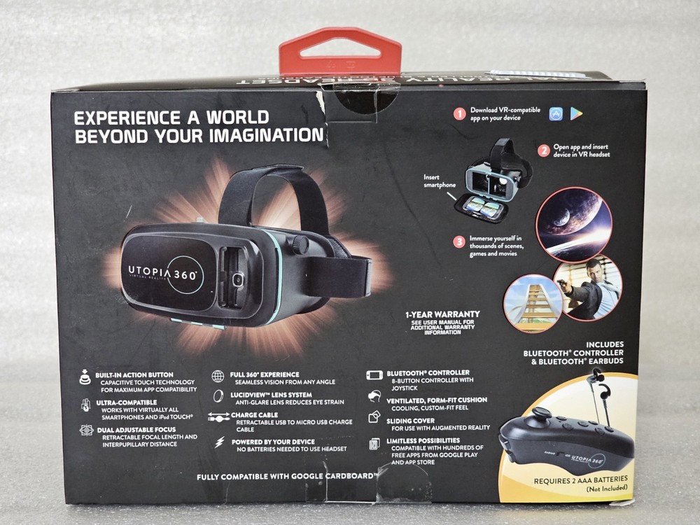 ReTrak Utopia 360 VR Degree 3D Headset Bundle Bluetooth Earbuds / Controller