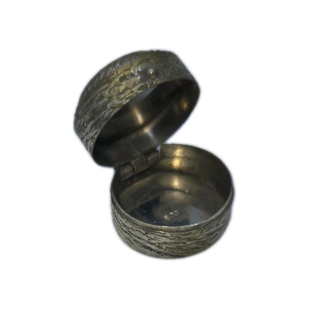 Antique Genuine Turqoise Cabochon Solid 800 Silver Hinged Pill/Snuff Box 1-1/4"D