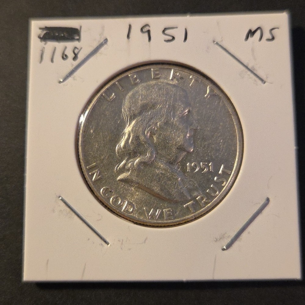 1951 Franklin Silver Half Dollar In About Uncirculated Condition