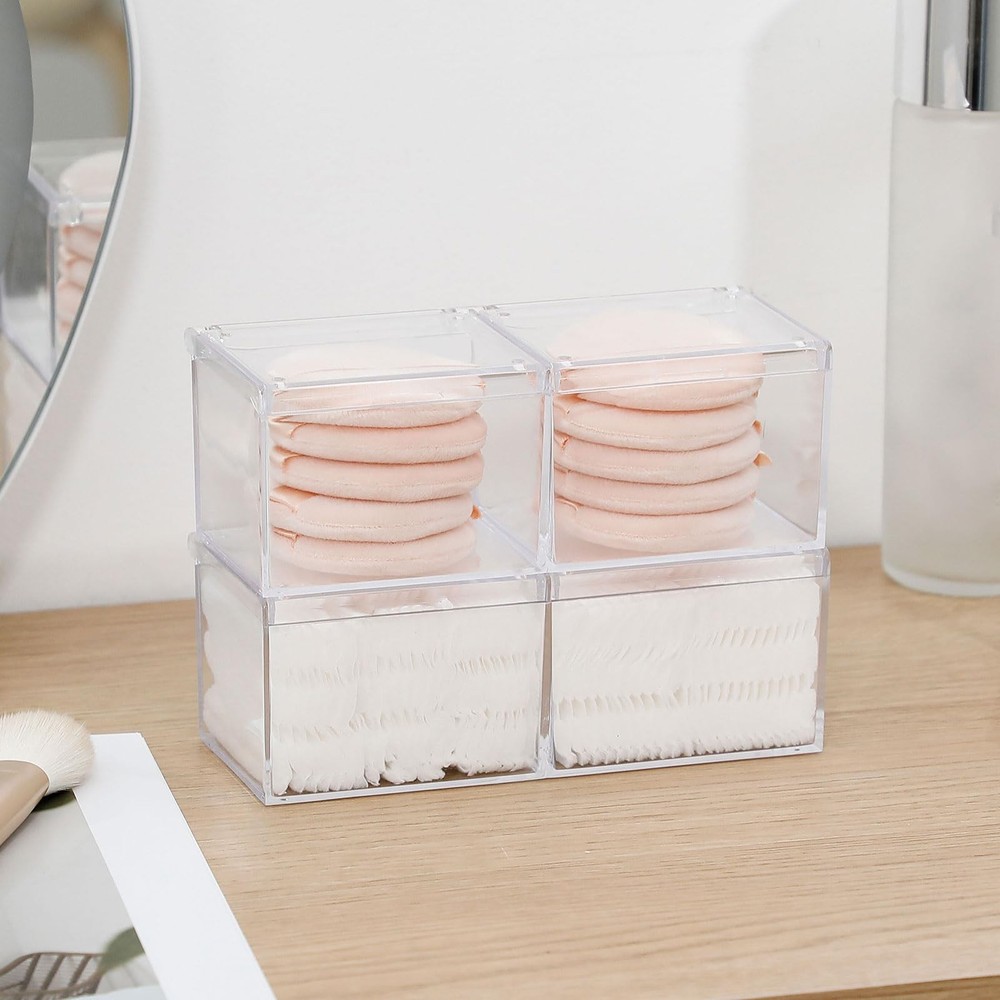 3 Pack Bathroom Canister with Divider, Plastic Vanity Drawer Storage Jars wit...