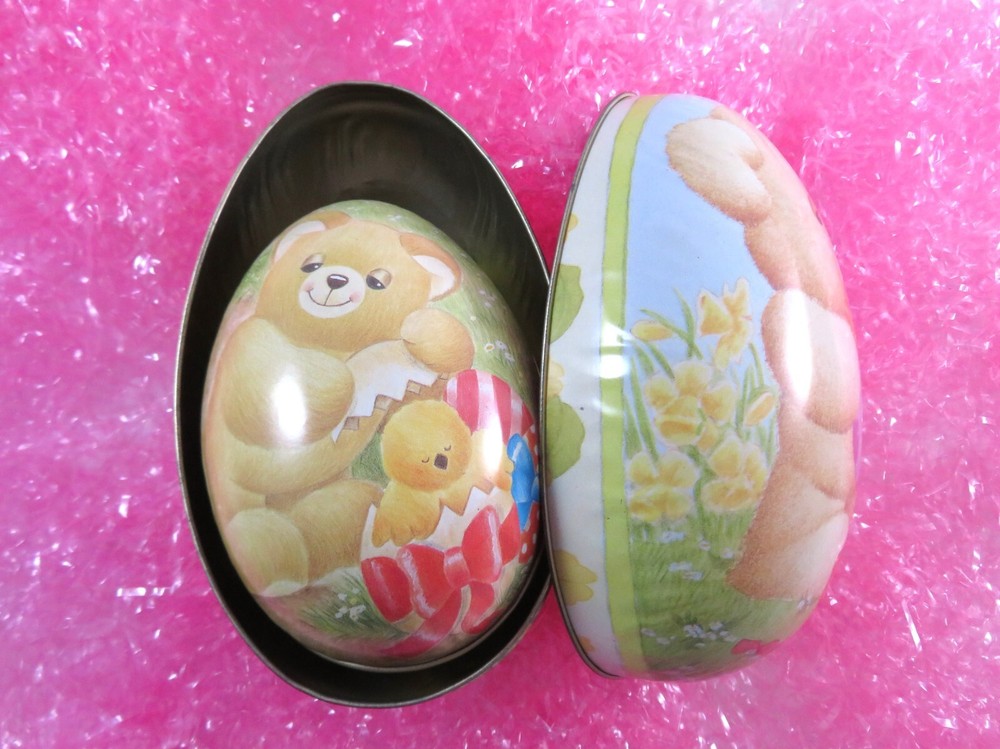 Nesting Empty Tin Easter Eggs Lemontree Lane Teddy Bear Lithographs Large & Med
