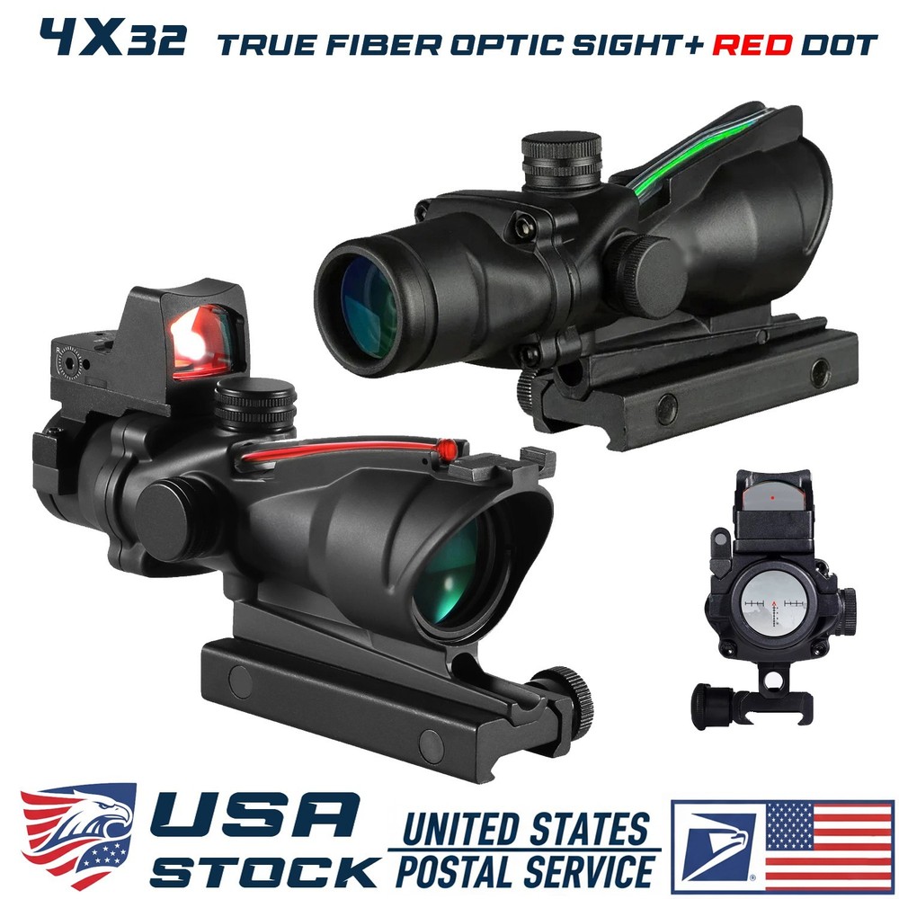 4X32 ACOG True Fiber Optics Cross Chevron Dot Illuminated Sight Tactical Scope