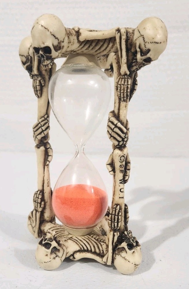 Vtg Skeleton Sand Timer 8 Souls 6" Gothic Skull & Bones Hourglass 5 min Timer