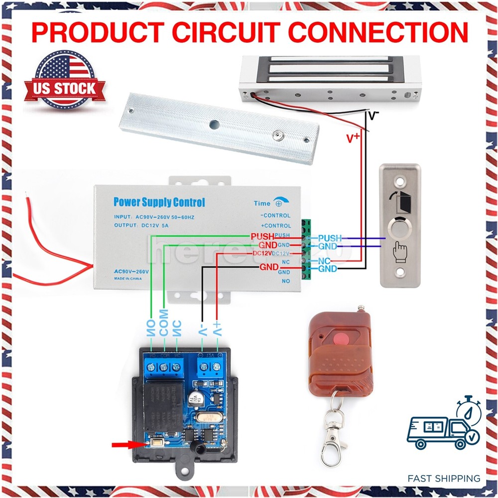 Door Access Control Kit 280kg/600lb Electric Magnetic Lock Entry Exit Kit 12V
