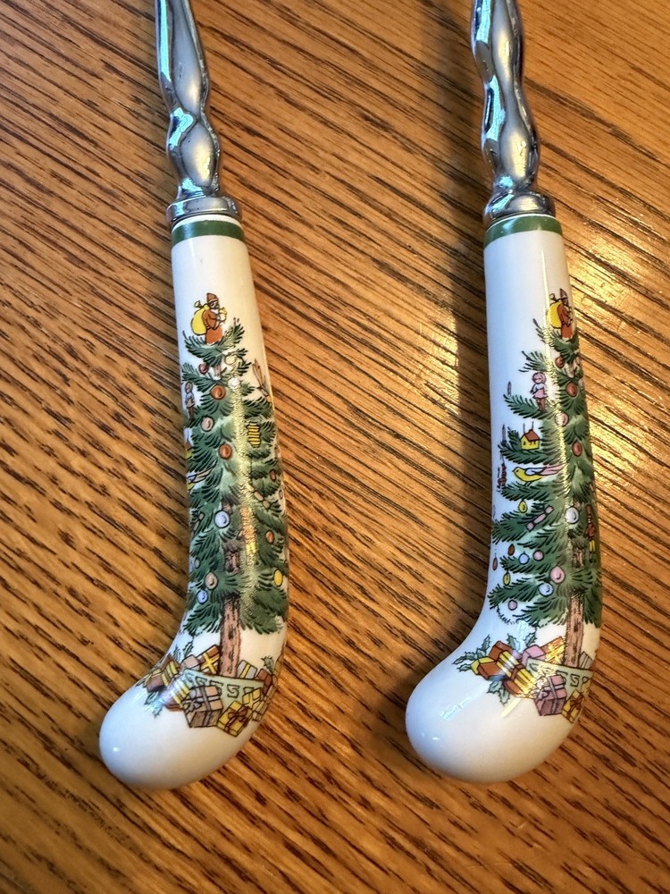 SPODE Christmas Tree Serving Spoon & Meat Fork Set Holiday Servers