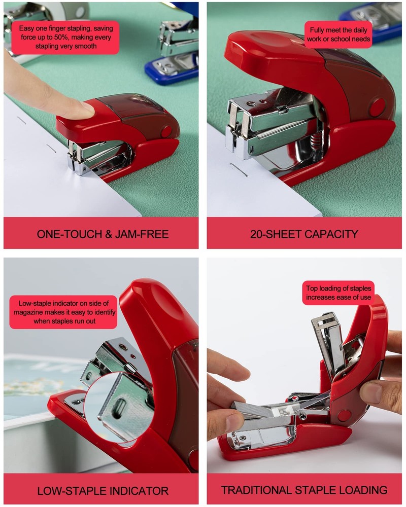 Effortless Mini Stapler Set, 20 Sheet Capacity, Integrated Remover & Staple S...