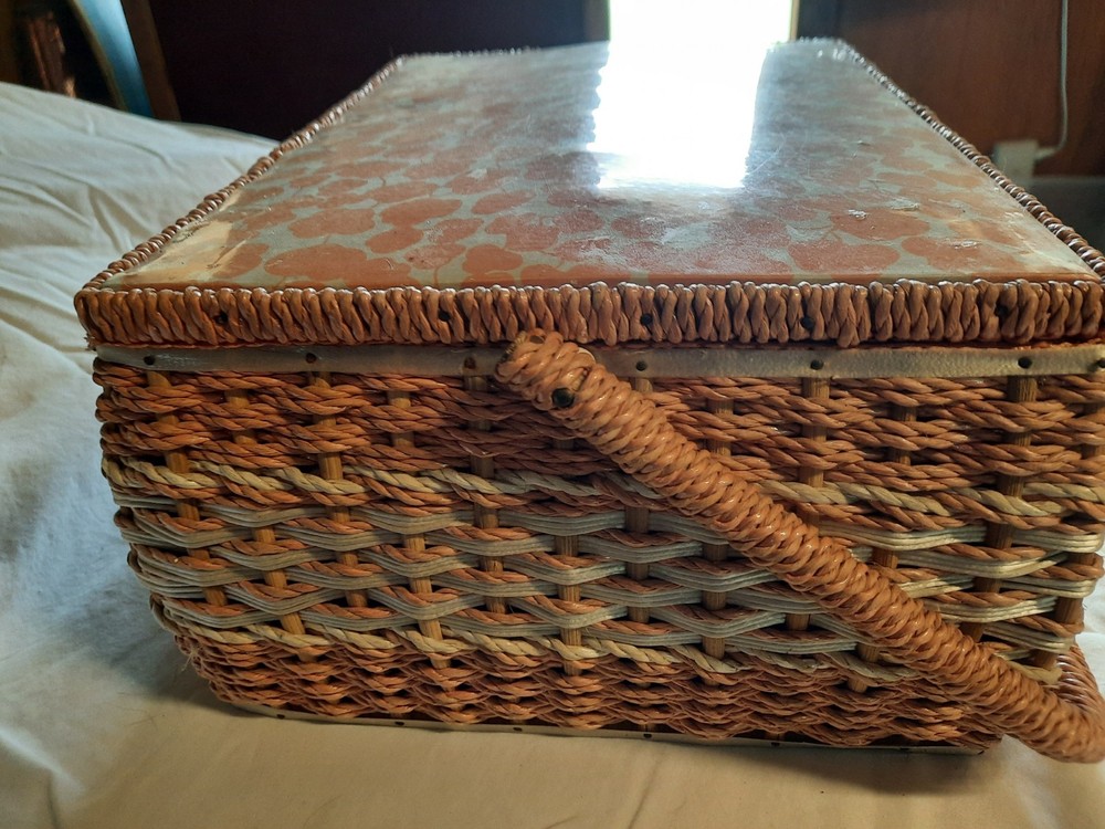 Woven Wicker Sewing Basket in Orange
