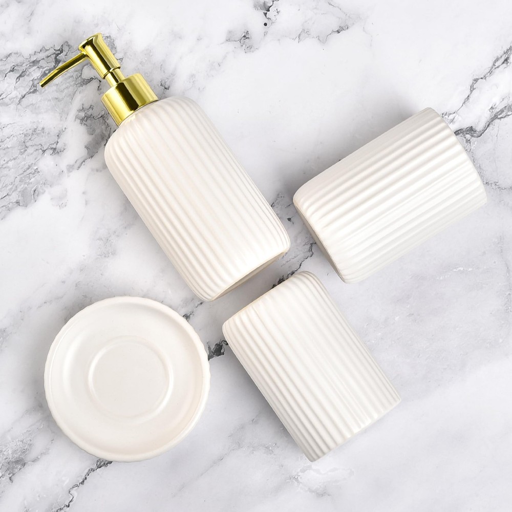 White Bathroom Set, 4PC Ceramic Bathroom Sets Complete-Toothbrush Holders, So...