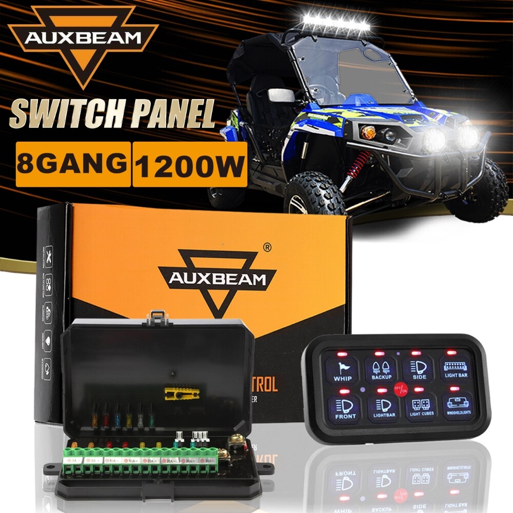AUXBEAM 8 Gang LED Work Light Bar Switch Control Relay System Blue Panel ATV UTV