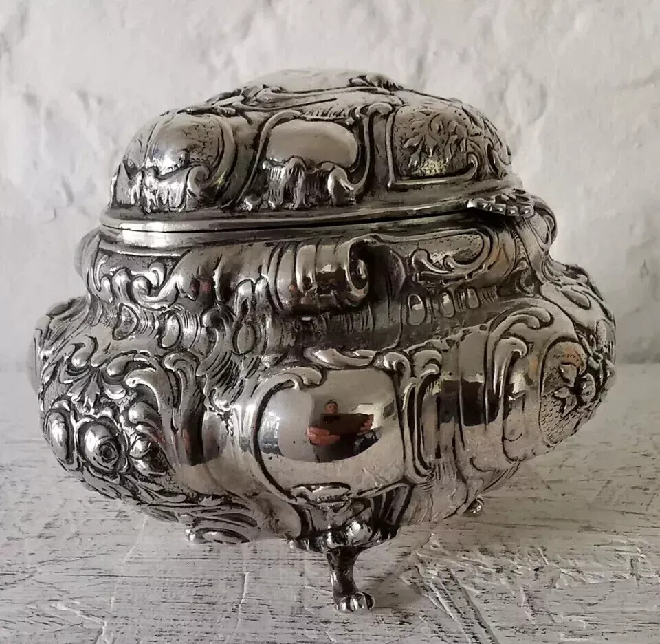 Magnificent German Solid Silver Jewellery Box Casket - 305g