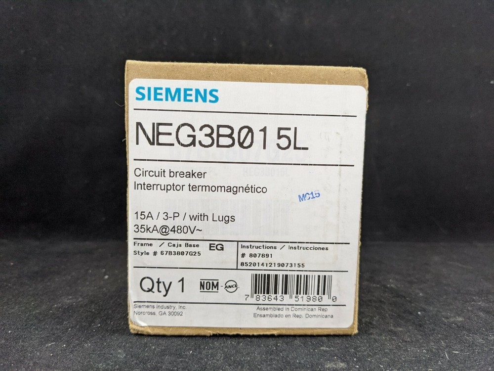 Siemens NEG3B015L NEG 15A 3P 35KA MCCB