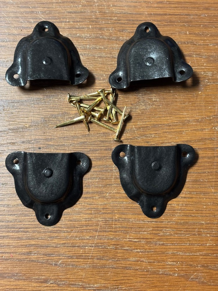 Trunk & Chest Hardware-4 Black original Leather Handle Retainers & Tacks