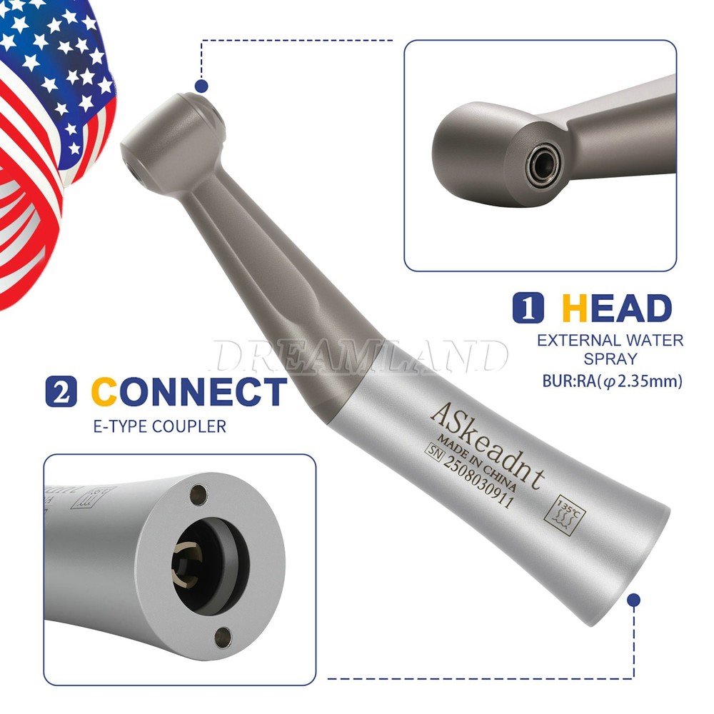Dental 1:1 Slow Low Speed Contra Angle Handpiece E-Type Push Button