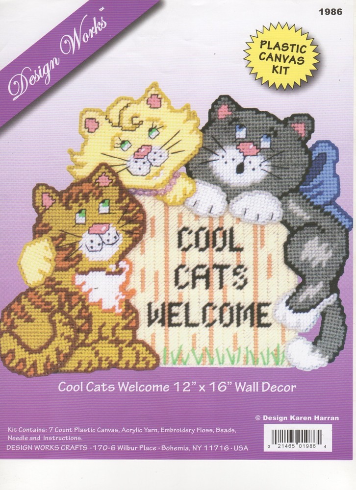 COOL CATS WELCOME  WALL HANGING  7ct plastic canvas  PATTERN (#TF0209)