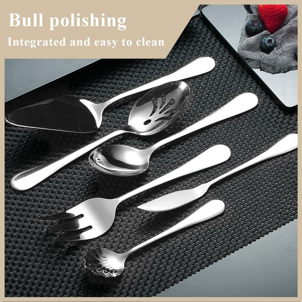 Silverware Serving Set 6 Pieces, Stainless Steel Serving Spoons Set, Flatware...