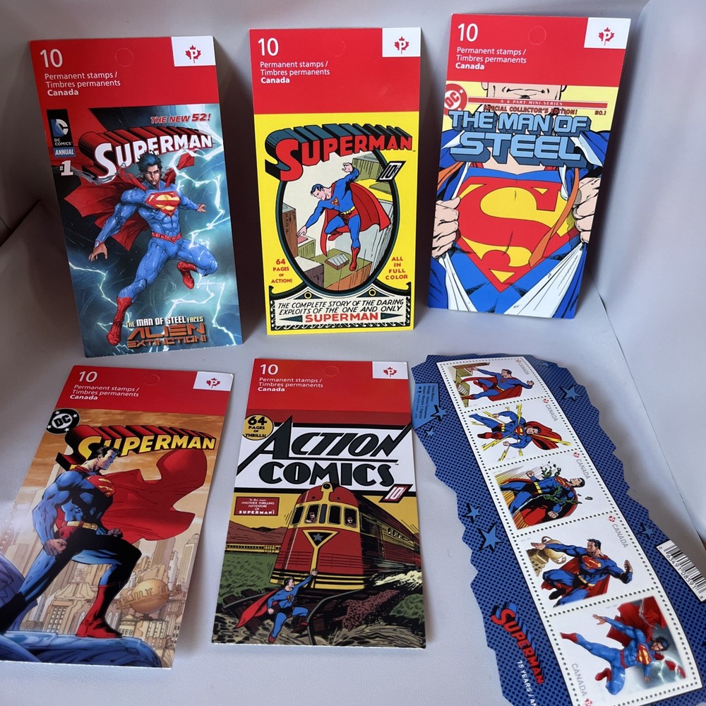 Canada Post Bundle Superman Stamp Books And Strip Super Hero Comic Book