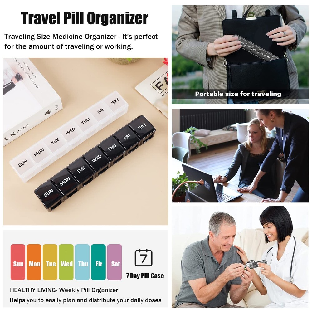 Pill Organizer 2 Pack, Pill Box 7 Day, Weekly Pill Case