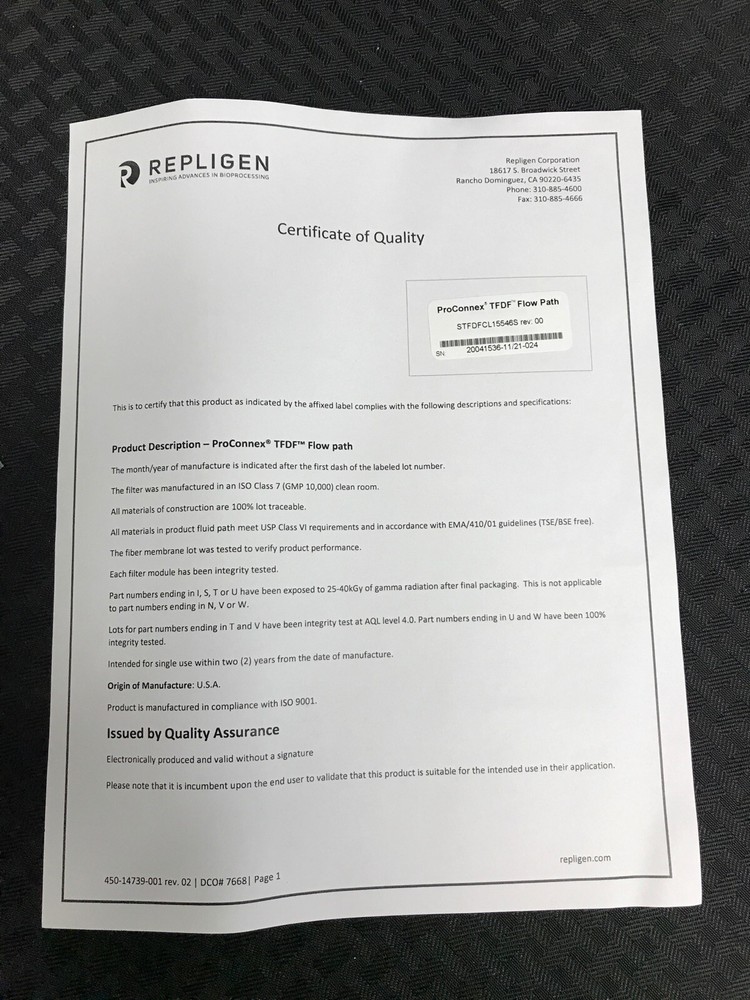 REPLIGEN ProConnex KrosFlo TFDF Flow Path Lab System Assembly 30cm STFDFCL15546S