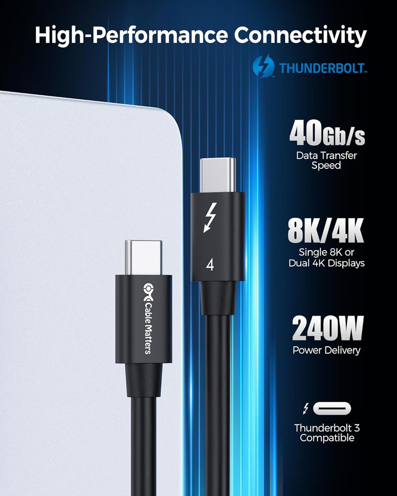 Cable Matters [Intel Certified] 40Gbps Thunderbolt 4 Cable 3.3ft with 8K Video a