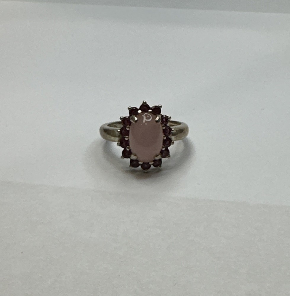Vintage 925 Sterling Silver  Oval Pink Gem Ring