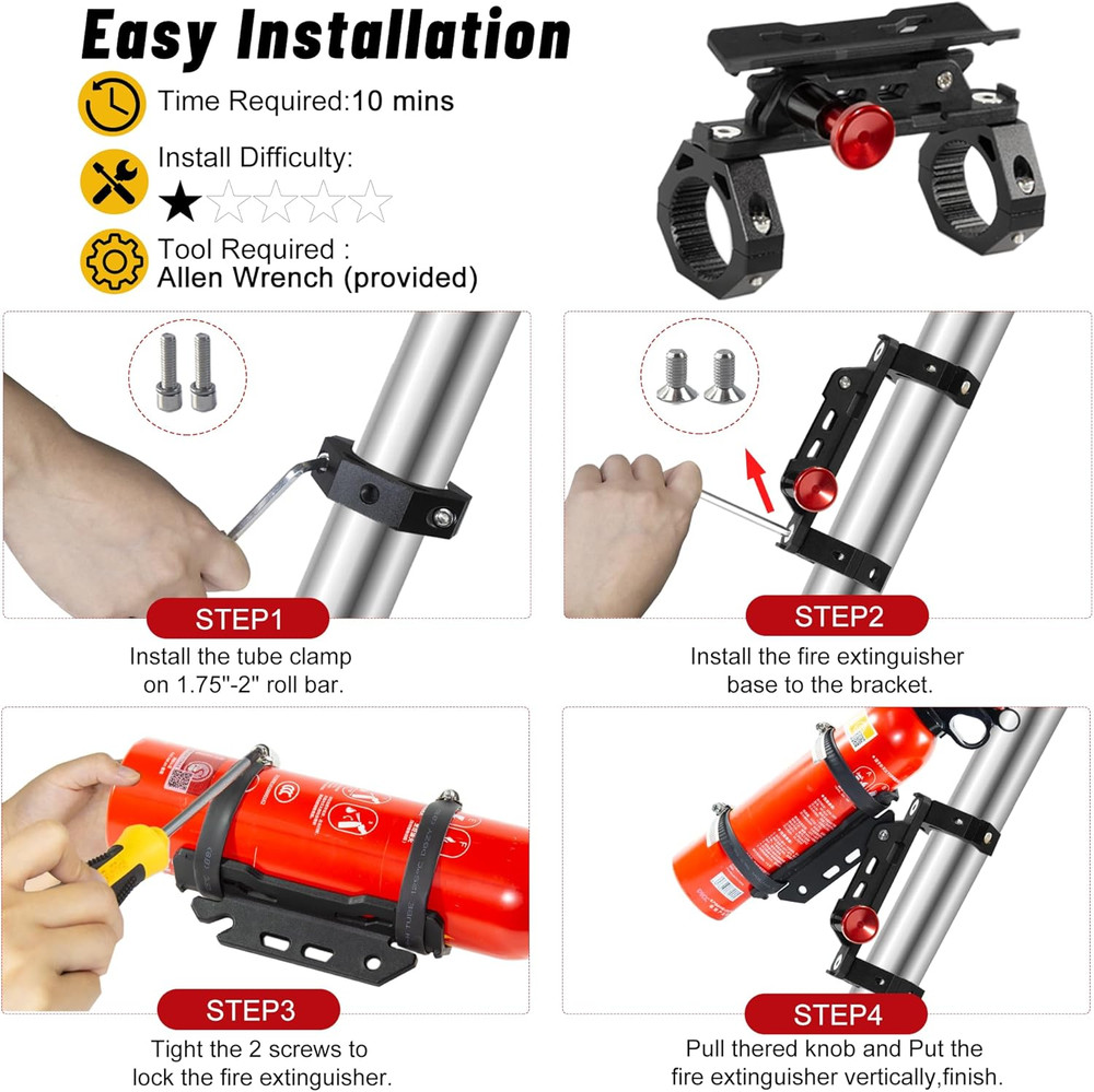 UTV Fire Extinguisher Mount Kit- Quick Release Roll Bar Fire Extinguisher Bracke