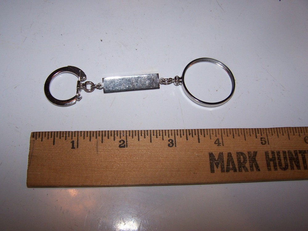 ONE 50 CENT HALF DOLLAR Silver Color COIN HOLDER Engravable Keychain