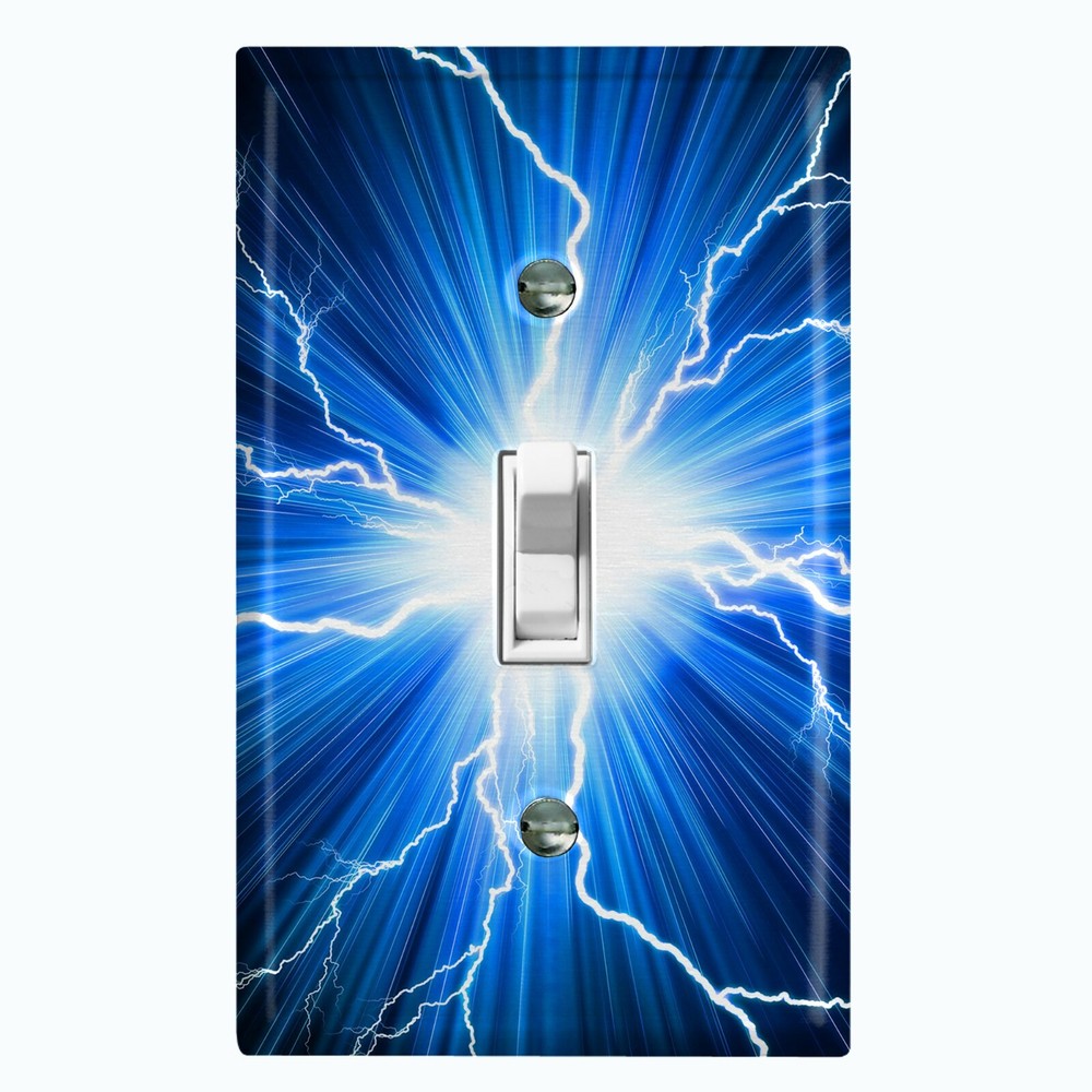 Metal Light Switch Cover Wall Plate Lightning Bolt Blue Flash
