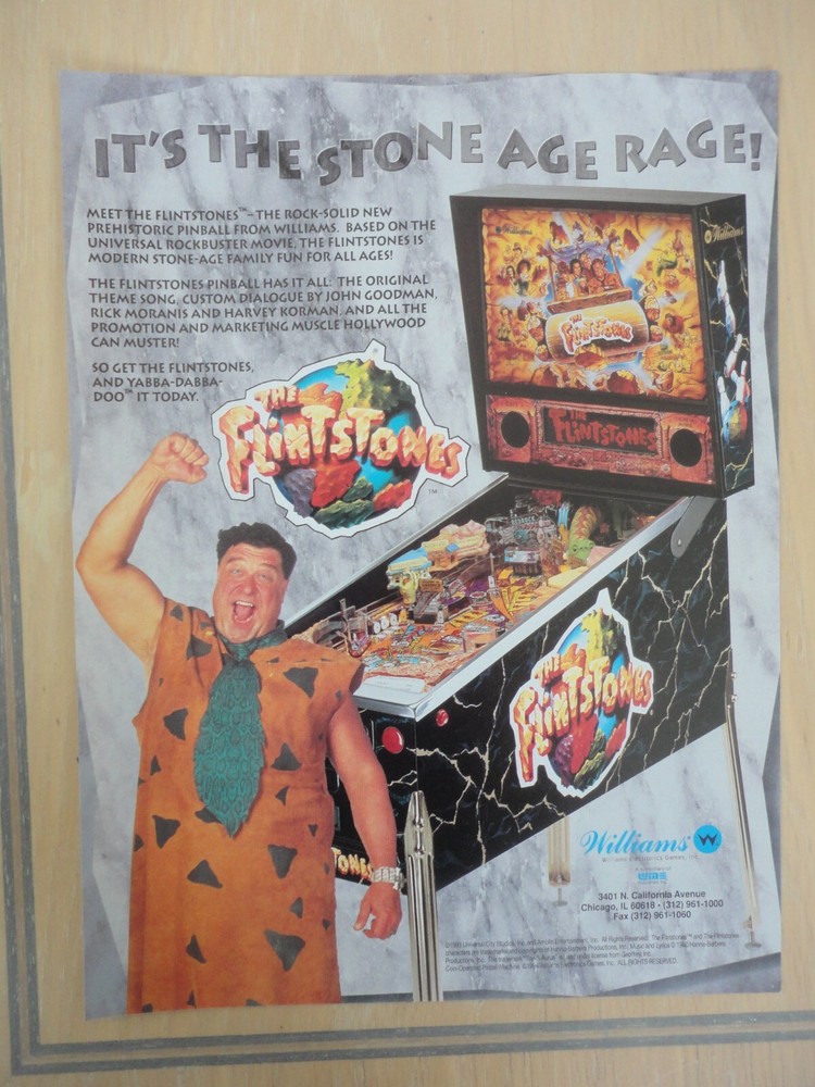 The Flintstones Pinball Machine Original Magazine Pull Out Advertisement