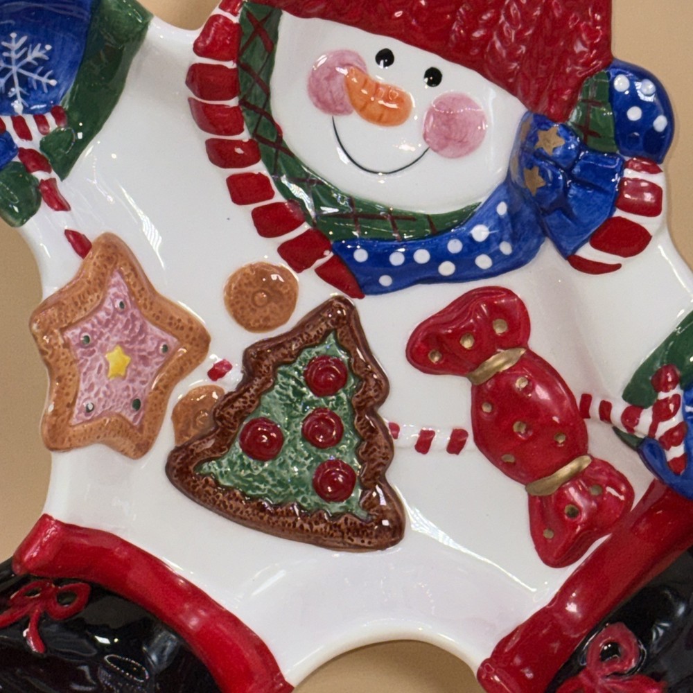 Ceramic Snowman Cookie Tray Vintage 1990