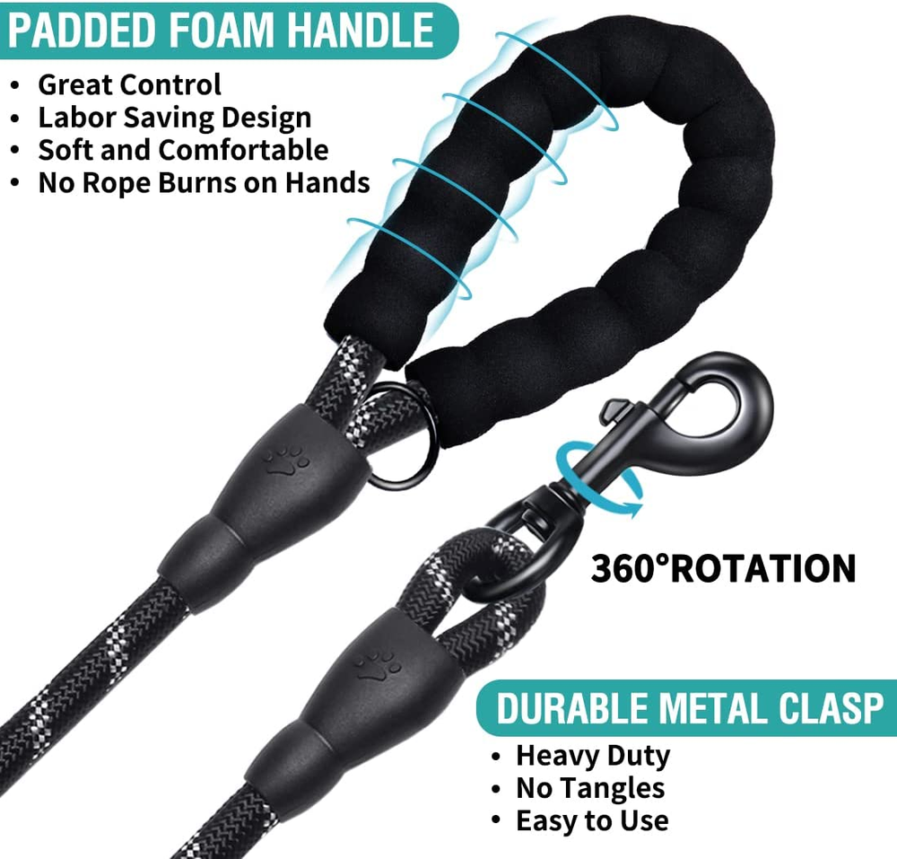 2 Pack Dog Leash 2/5/6 FT Heavy Duty - Comfortable Padded Handle - Reflective