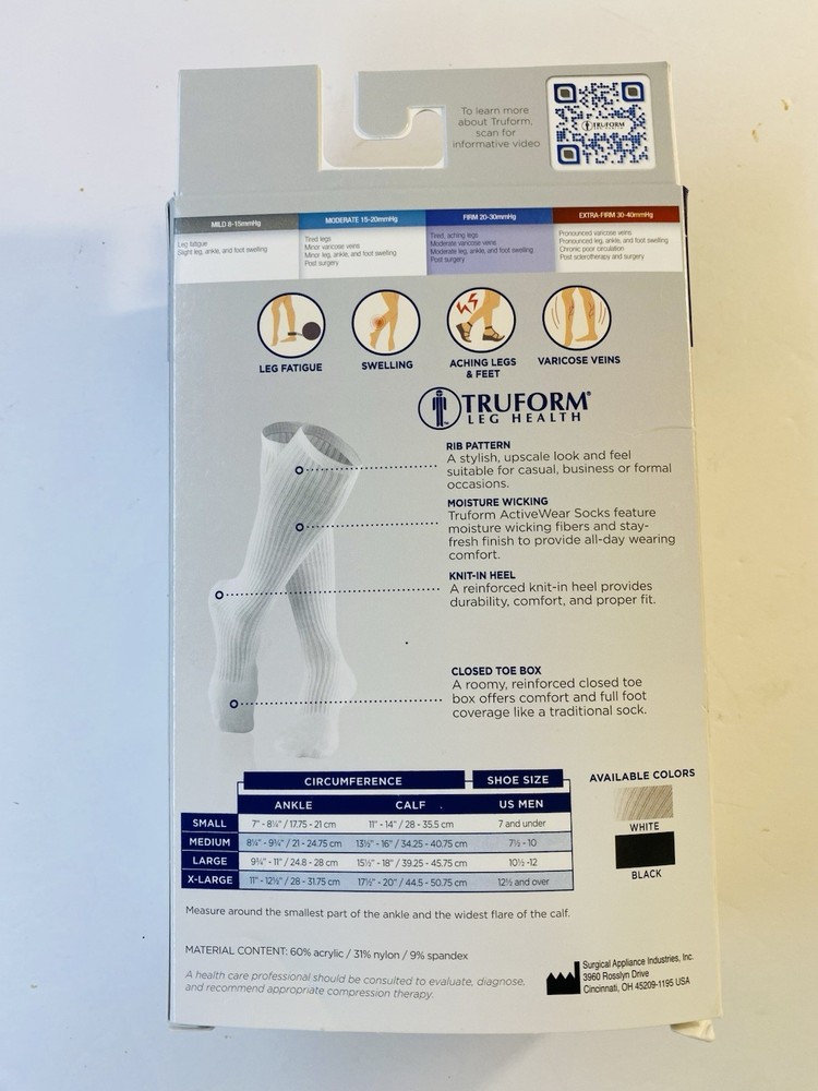 truform compression stockings 20-30 Medium Black Men’s One Pair