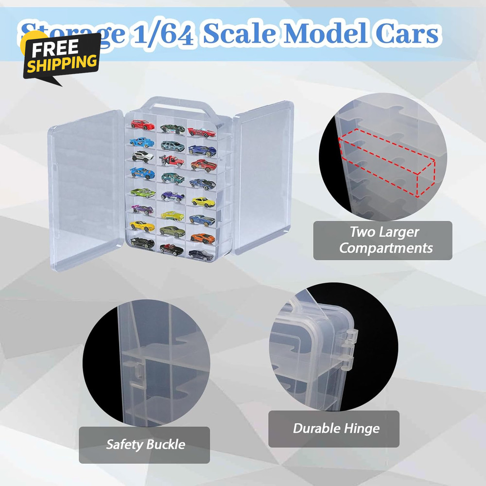 Double Sided Storage Case for Hot Wheels Storage with Carrying Handle, Portable
