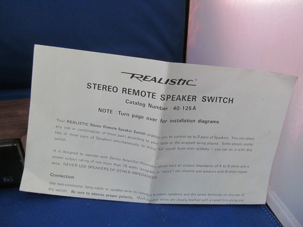 REALISTIC STEREO REMOTE SPEAKER SWITCH 40-125A WITH MANUAL SHEET
