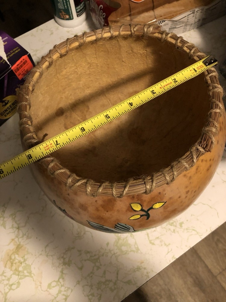 Hand Painted Gourd Bowl Signed