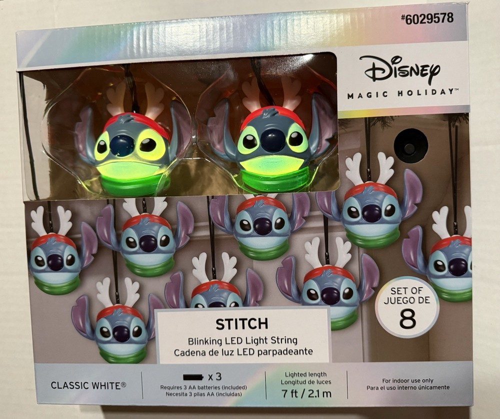 Disney ~ Lilo & Stitch 8 Ct 7ft Blinking LED Christmas Light String ~ NEW