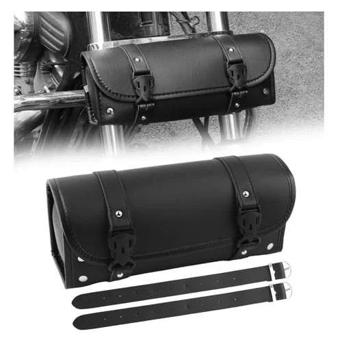 Leather Motorcycle Handlebar Bag,Large Capacity Front Fork Bag for Motorcycle