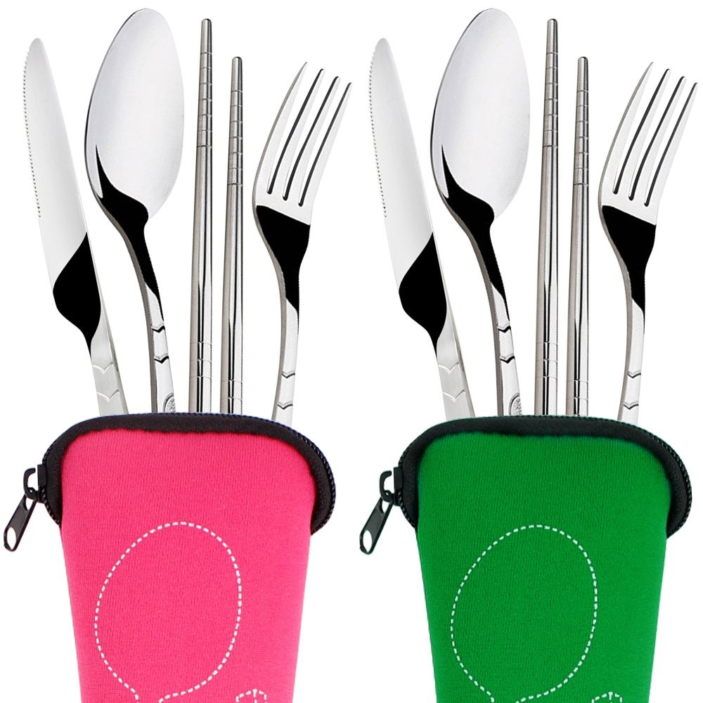 8 Pieces Flatware Sets , Fork, Spoon, Chopsticks, 2 Pack Rustproof Stainless ...