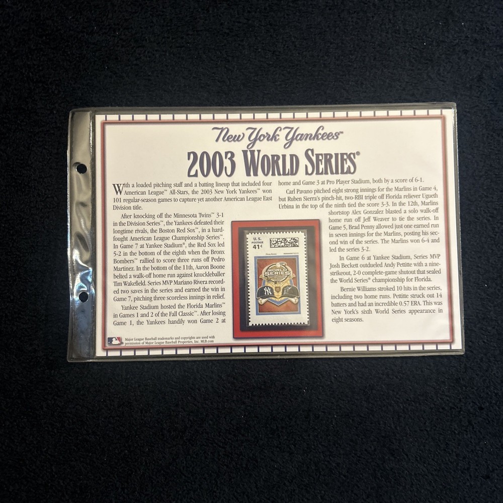 2003 Yankees vs Marlins World Series Stamp Sheet Stats Collectible MLB