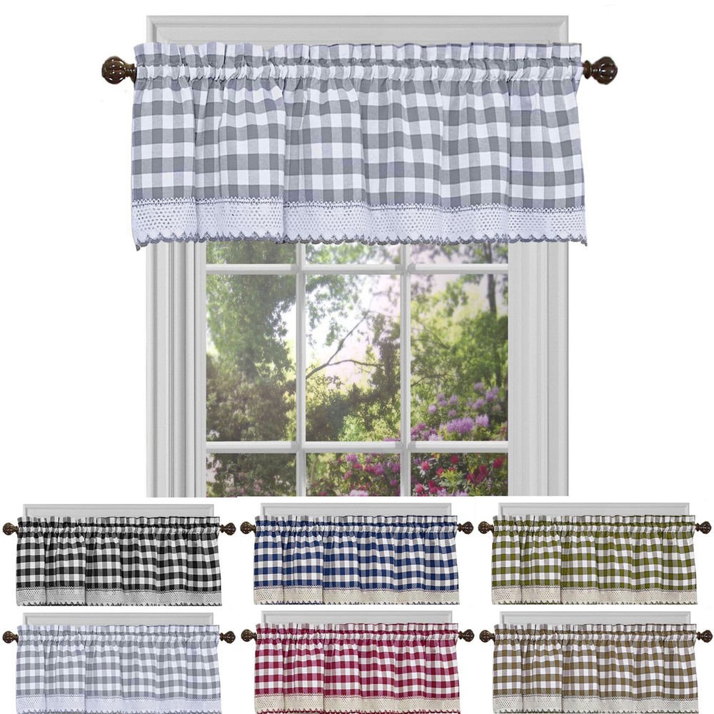 Window Curtain Valance Drape Checked Plaid Gingham Kitchen (58" W x 14" L)