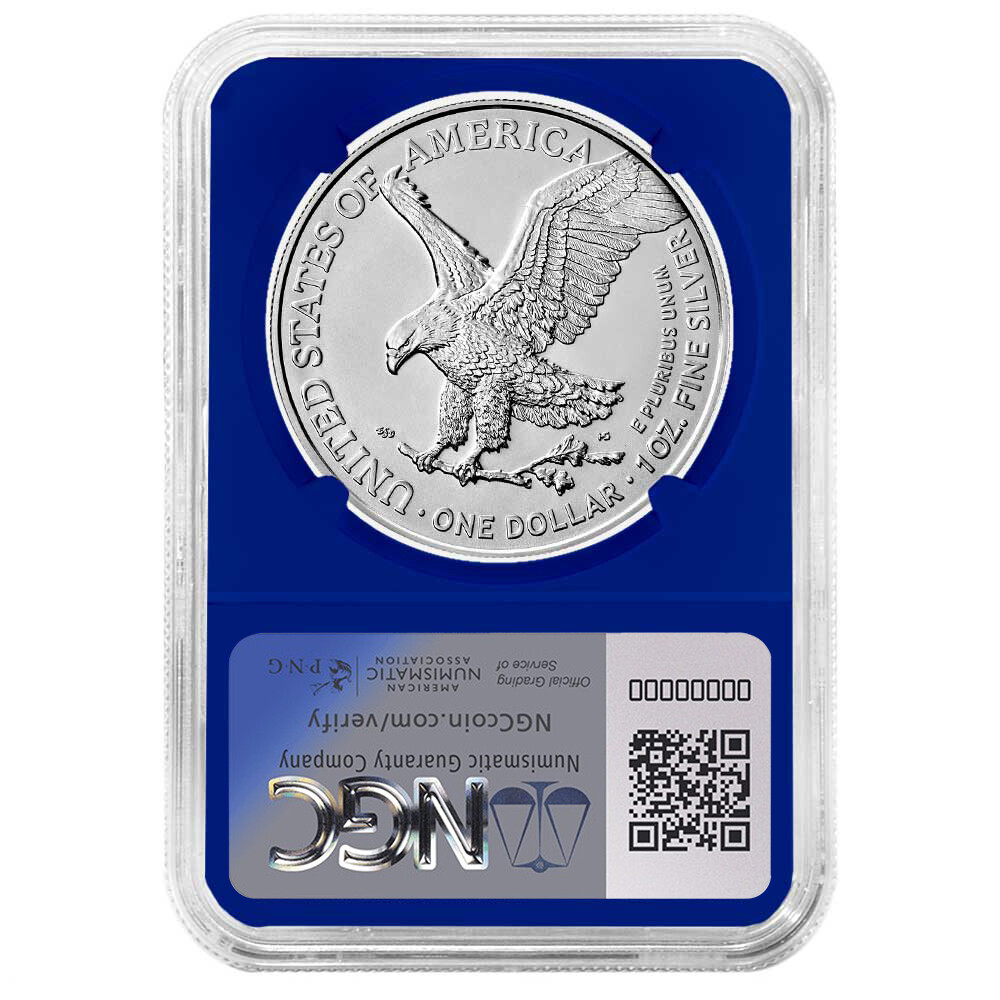2024 $1 American Silver Eagle NGC MS70 Trump Label Blue Core