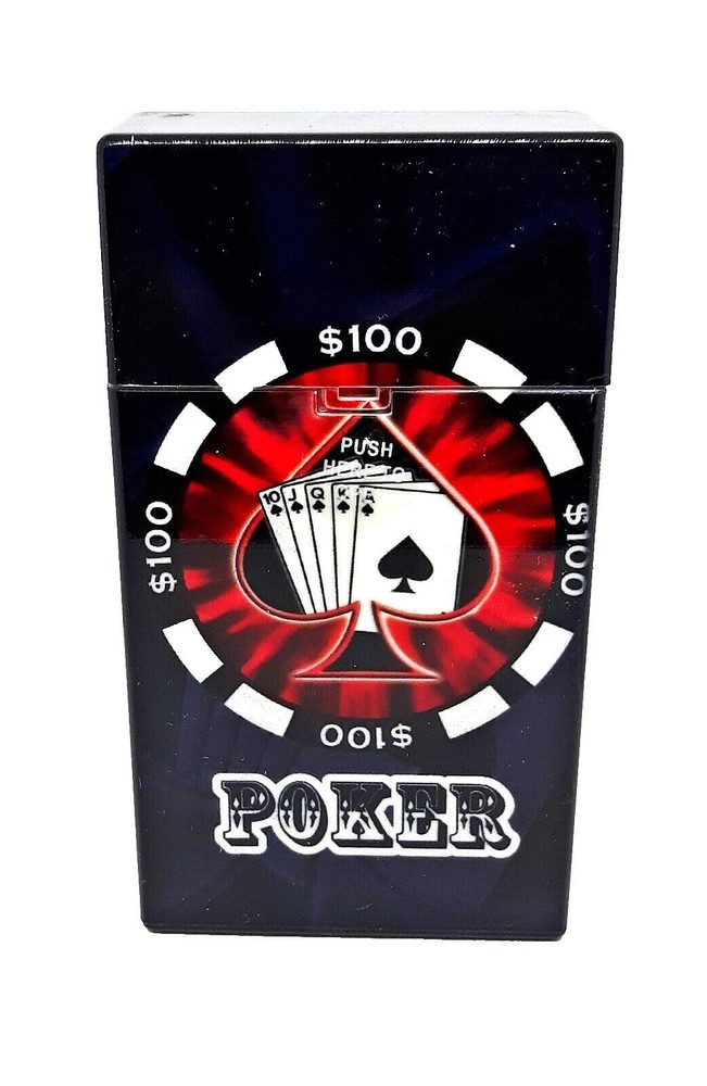 RYO Black Poker Design 100s Size Push-N-Open Plastic Cigarette Case
