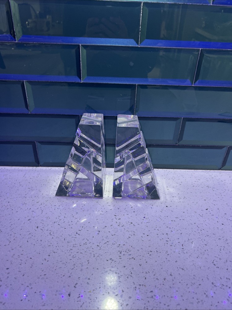Miller Rogaska Lead Crystal Bookends, Abstract, Modernist