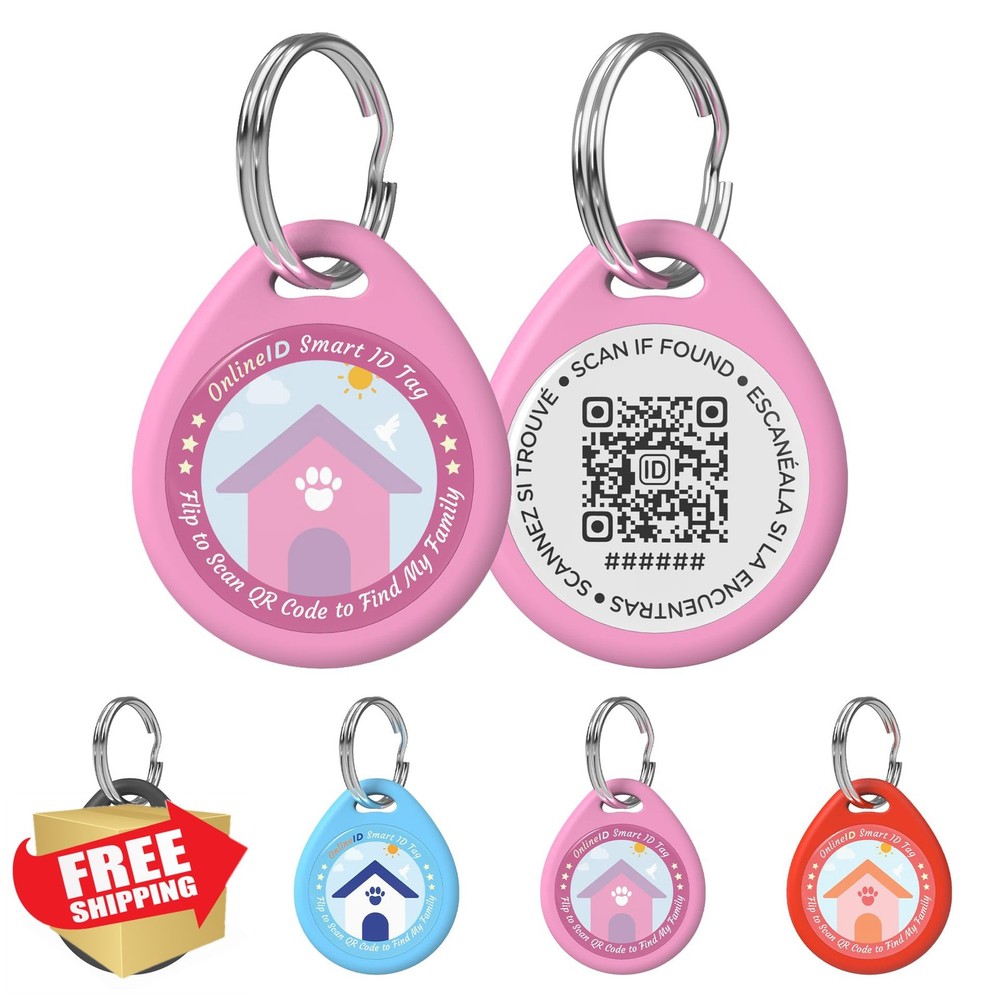 1 Pack QR Code Pet ID Tags Editable Name Phone Pink Small