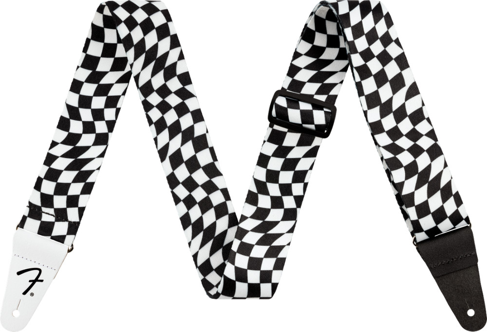Genuine Fender 2" Wavy Checkered Polyester Strap, Black/White