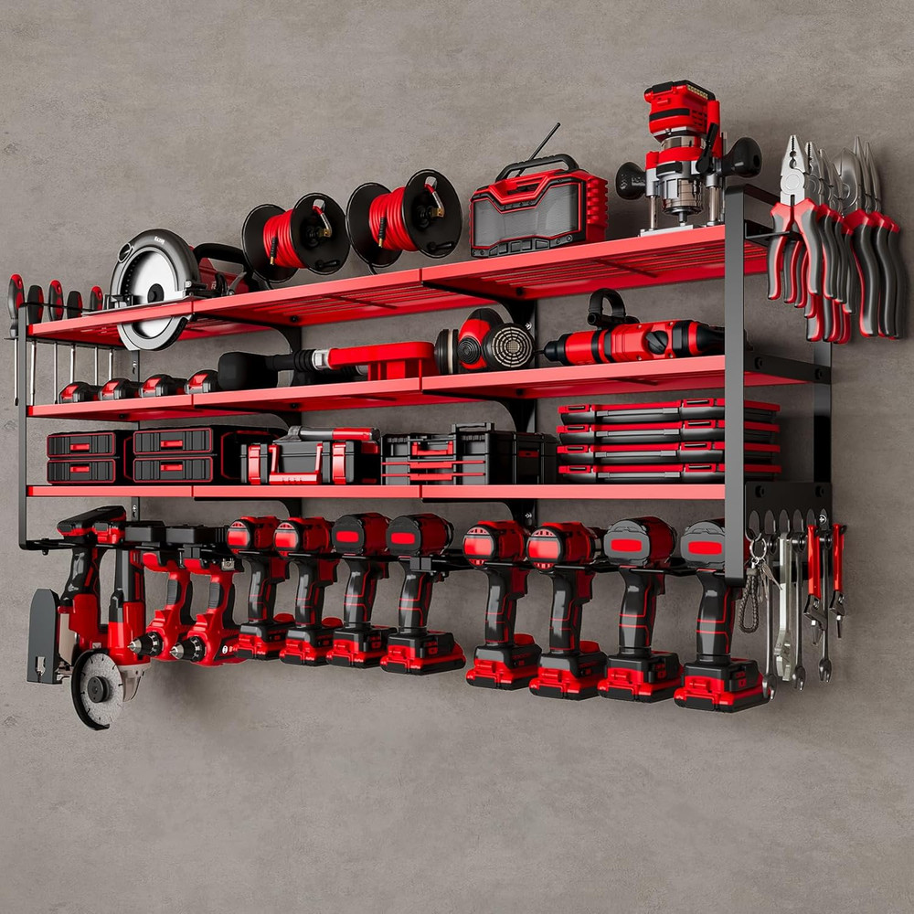 48" Heavy-Duty Wall-Mounted Power Tools Organizer with 12 Drill Holders