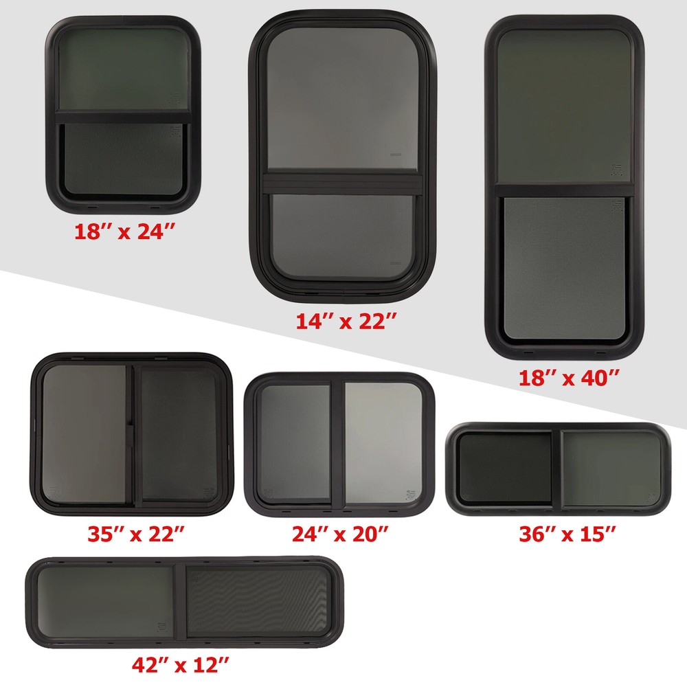 RV Window 14/18/24/35/36/42" H × 12/15/20/22/24/40" W w/ Trim 1-3/4" Windows