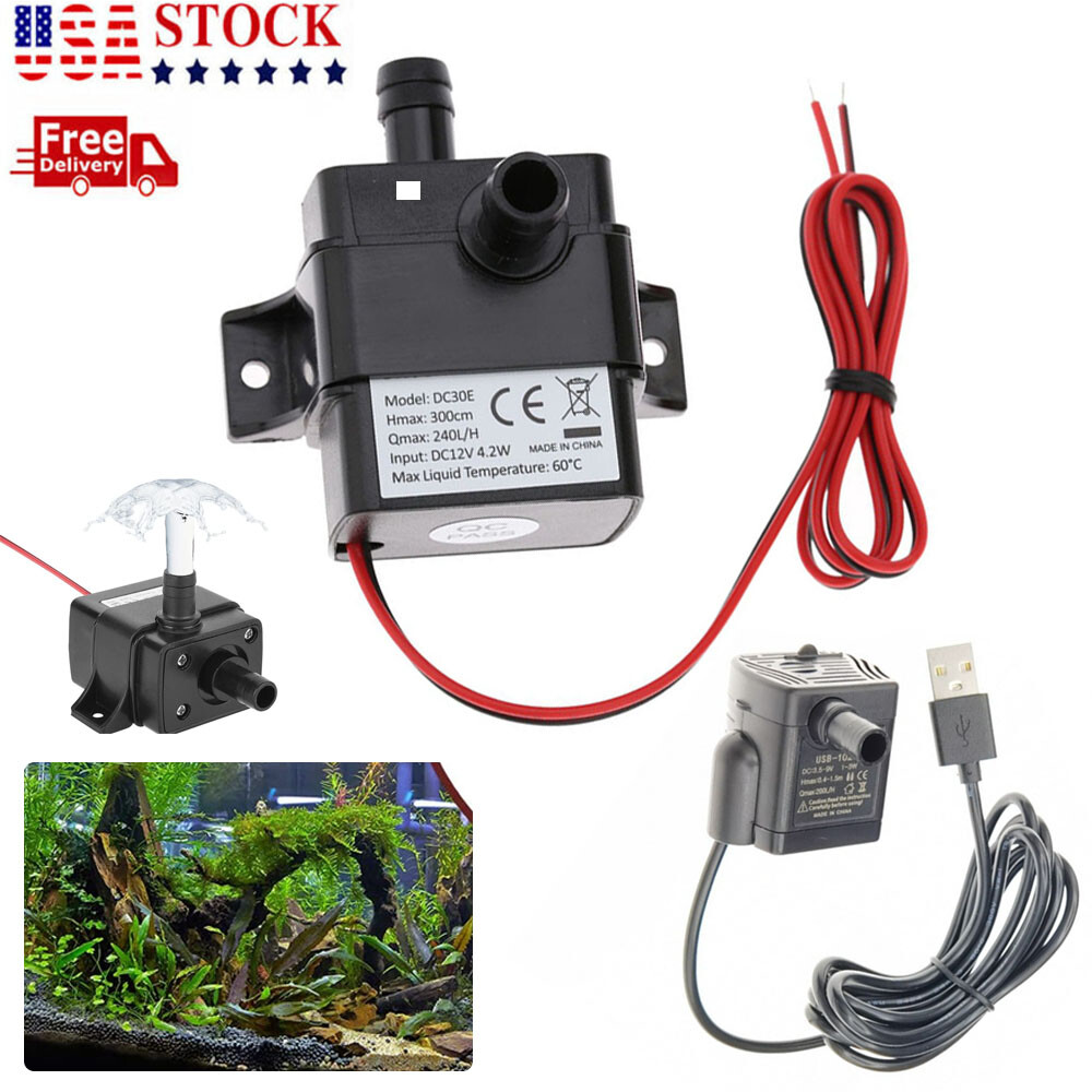 Mini Water Pump Quiet 12V 240L/H Ultra Quiet Brushless Motor Submersible Pool US