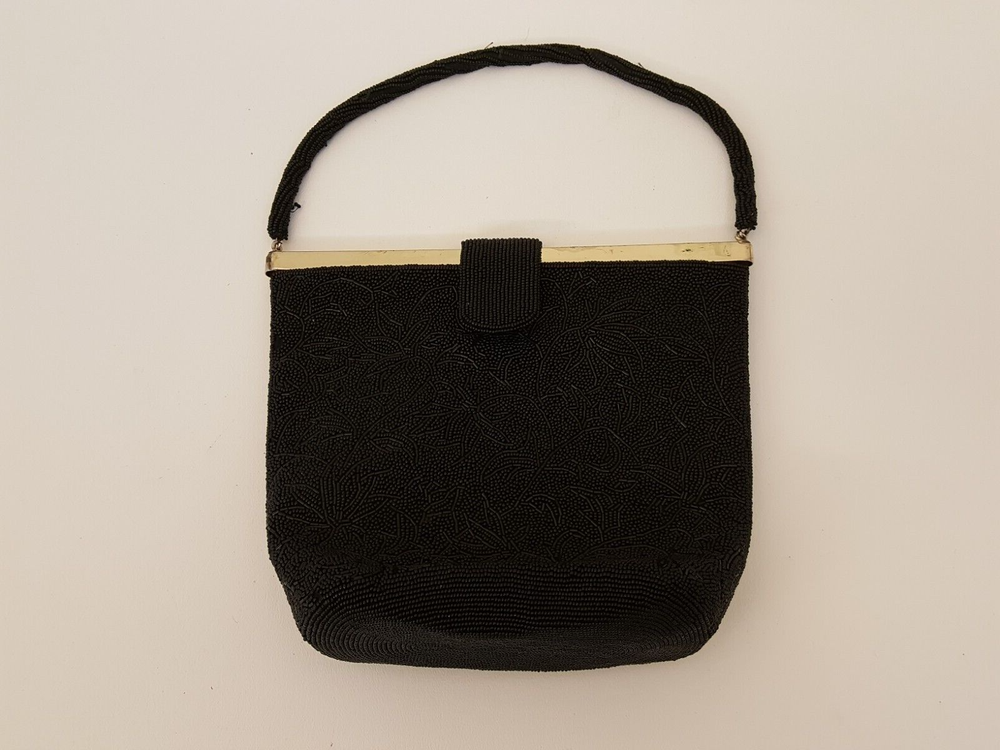 Vintage black glass beaded purse very nice