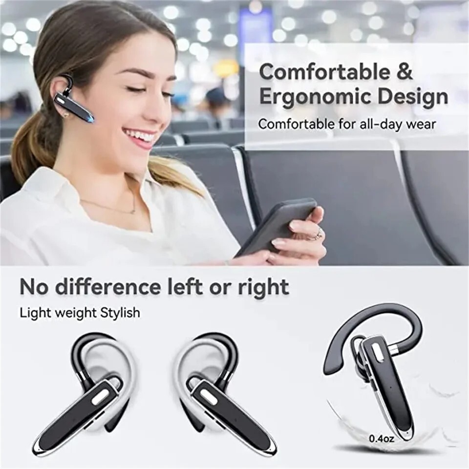 Wireless Bluetooth Headset Rechargeable With Voice Command Noise Cancelling Mic